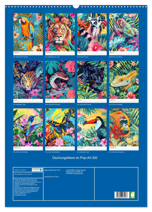 Dschungeltiere im Pop-Art Stil (CALVENDO Wandkalender 2026)