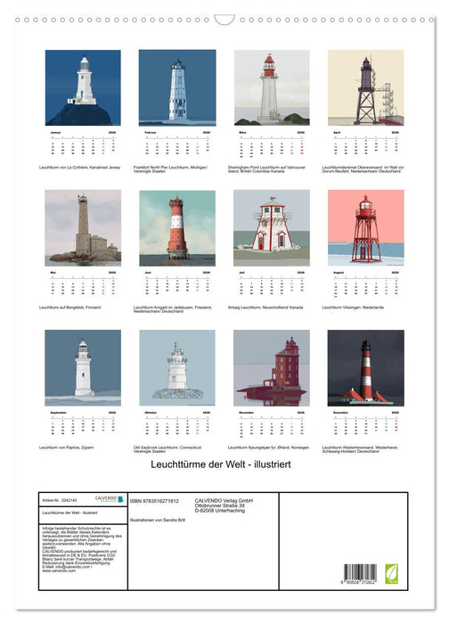 Leuchttürme der Welt - illustriert (CALVENDO Wandkalender 2026)