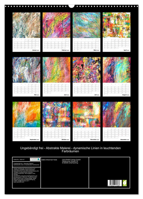 Ungebändigt frei - Abstrakte Malerei - dynamische Linien in leuchtenden Farbräumen (CALVENDO Wandkalender 2026)