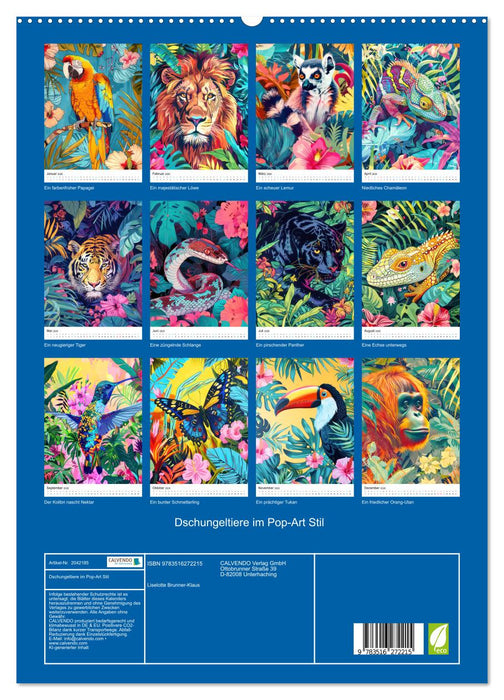 Dschungeltiere im Pop-Art Stil (CALVENDO Premium Wandkalender 2026)