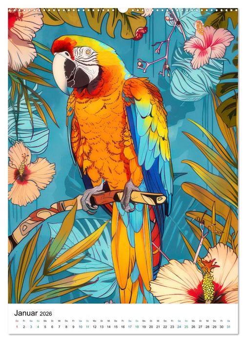Dschungeltiere im Pop-Art Stil (CALVENDO Premium Wandkalender 2026)