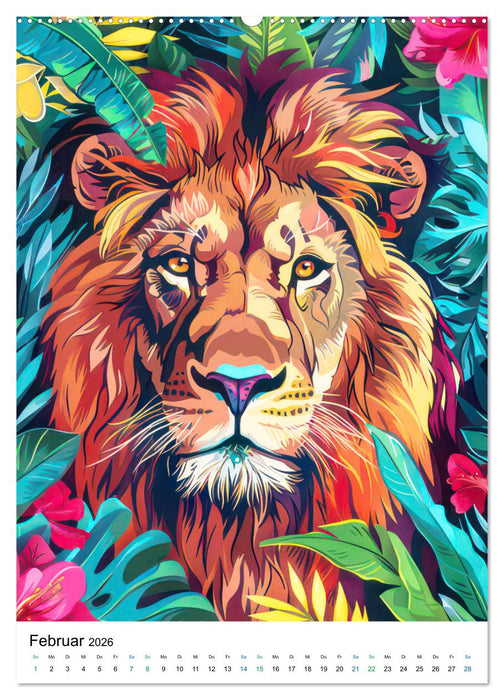 Dschungeltiere im Pop-Art Stil (CALVENDO Premium Wandkalender 2026)
