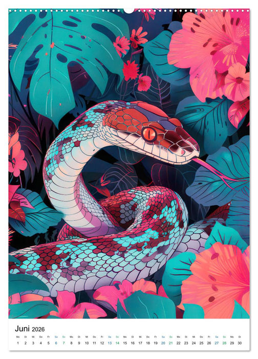 Dschungeltiere im Pop-Art Stil (CALVENDO Premium Wandkalender 2026)