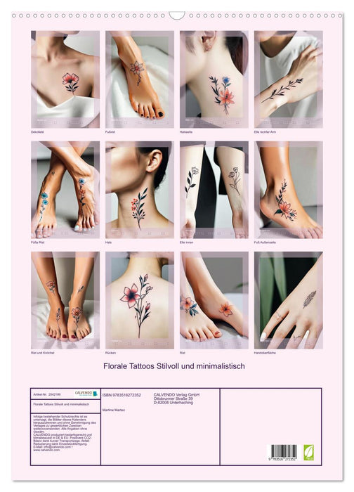 Florale Tattoos Stilvoll und minimalistisch (CALVENDO Wandkalender 2026)