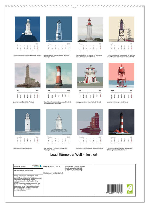 Leuchttürme der Welt - illustriert (CALVENDO Premium Wandkalender 2026)