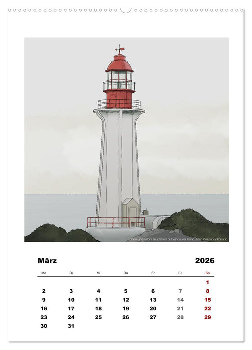 Leuchttürme der Welt - illustriert (CALVENDO Premium Wandkalender 2026)