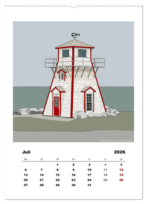 Leuchttürme der Welt - illustriert (CALVENDO Premium Wandkalender 2026)