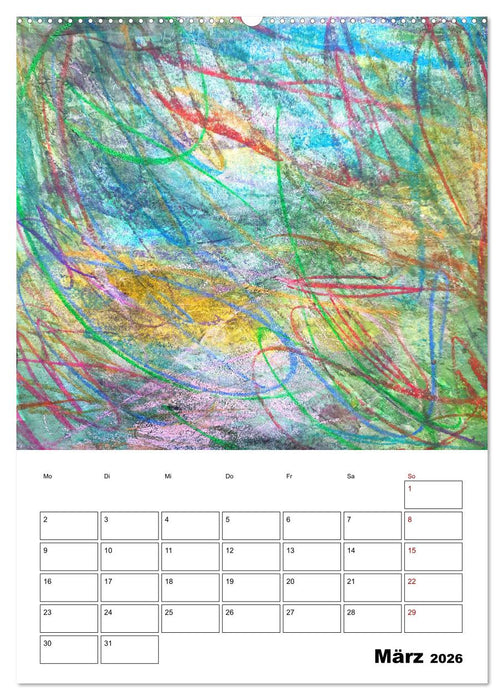 Ungebändigt frei - Abstrakte Malerei - dynamische Linien in leuchtenden Farbräumen (CALVENDO Premium Wandkalender 2026)