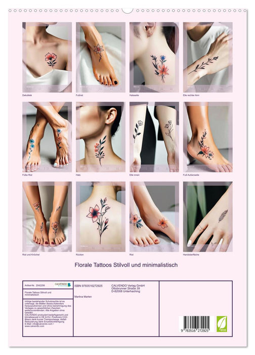Florale Tattoos Stilvoll und minimalistisch (CALVENDO Premium Wandkalender 2026)