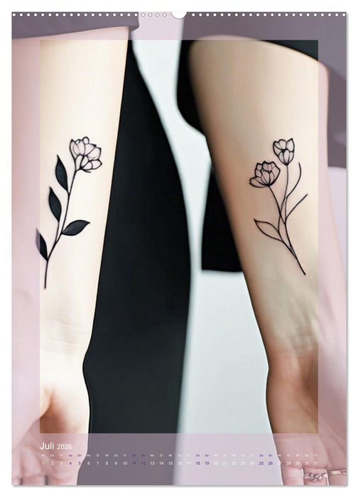 Florale Tattoos Stilvoll und minimalistisch (CALVENDO Premium Wandkalender 2026)
