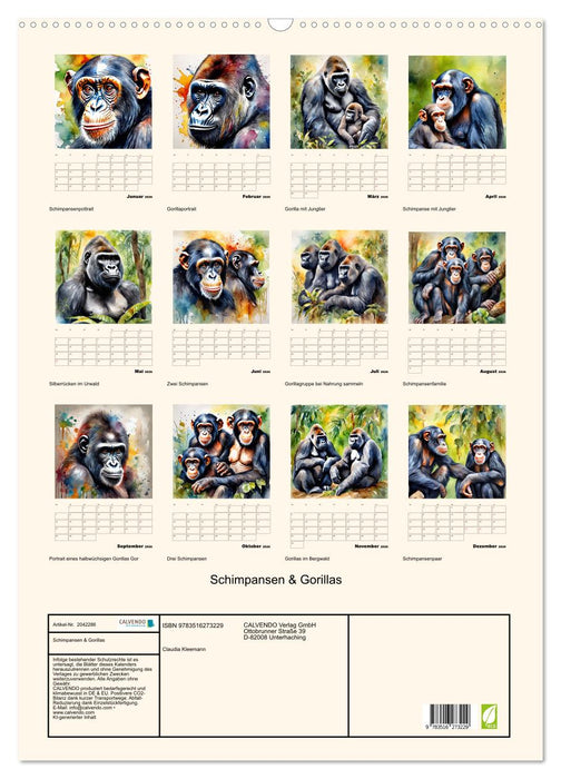 Schimpansen & Gorillas (CALVENDO Wandkalender 2026)
