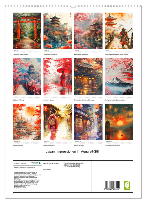 Japan. Impressionen im Aquarell-Stil (CALVENDO Premium Wandkalender 2026)