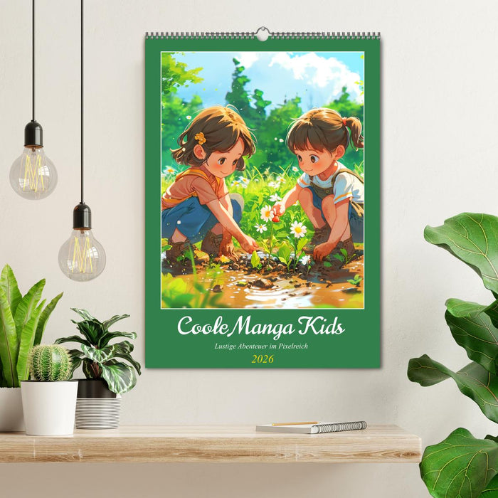 Coole Manga Kids. Lustige Abenteuer im Pixelreich (CALVENDO Wandkalender 2026)
