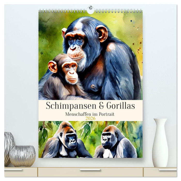 Schimpansen & Gorillas (CALVENDO Premium Wandkalender 2026)