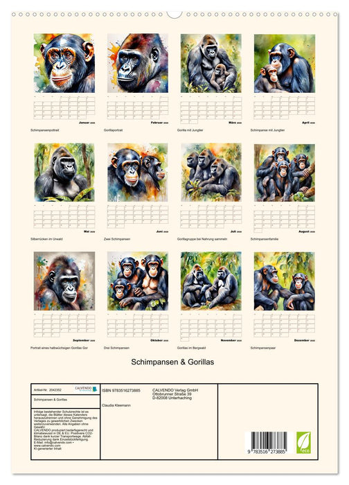 Schimpansen & Gorillas (CALVENDO Premium Wandkalender 2026)