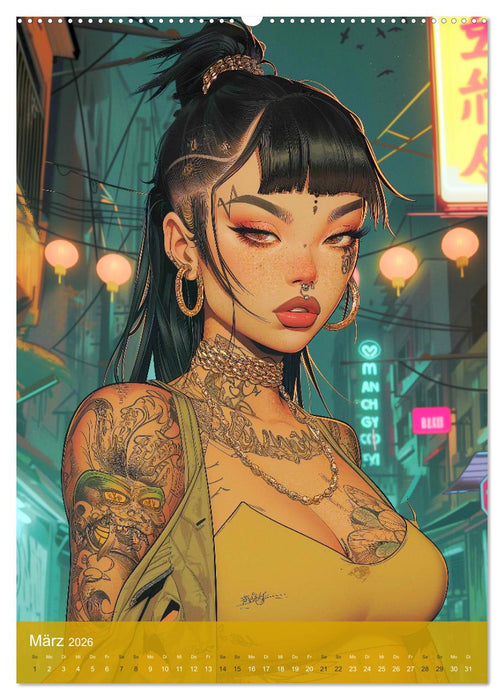 Manga-Comics. Cyberpunk Anime. Science Fiction Girls (CALVENDO Premium Wandkalender 2026)