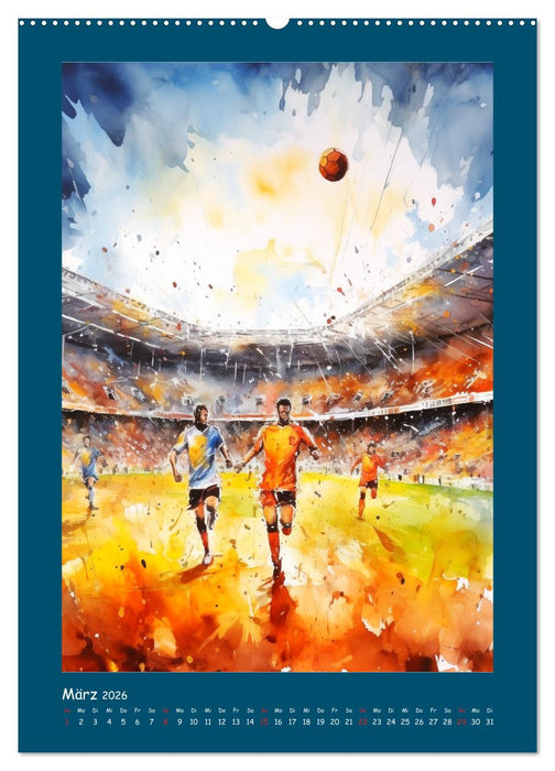 Leidenschaft Fussball. Stadionstimmung im Aquarellstil (CALVENDO Wandkalender 2026)