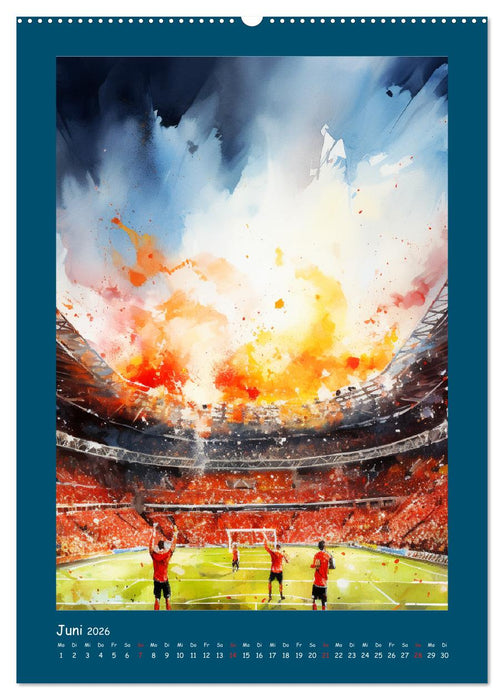 Leidenschaft Fussball. Stadionstimmung im Aquarellstil (CALVENDO Wandkalender 2026)