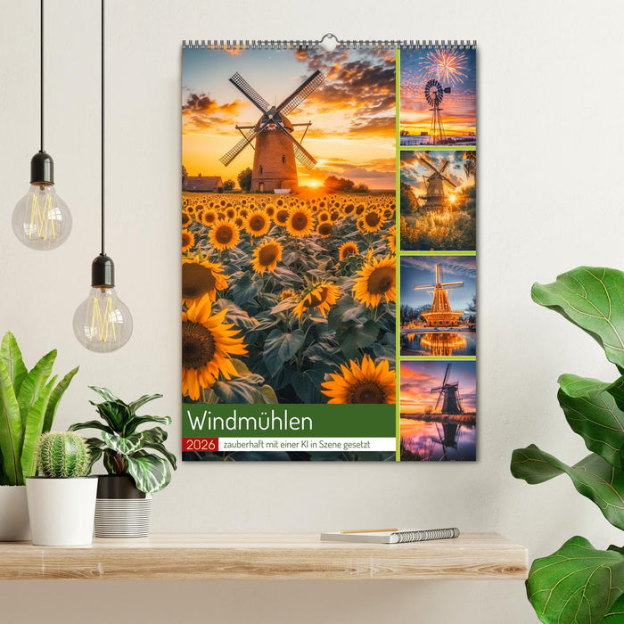 Windmühlen - Zauberhaft mit einer KI in Szene gesetzt (CALVENDO Wandkalender 2026)