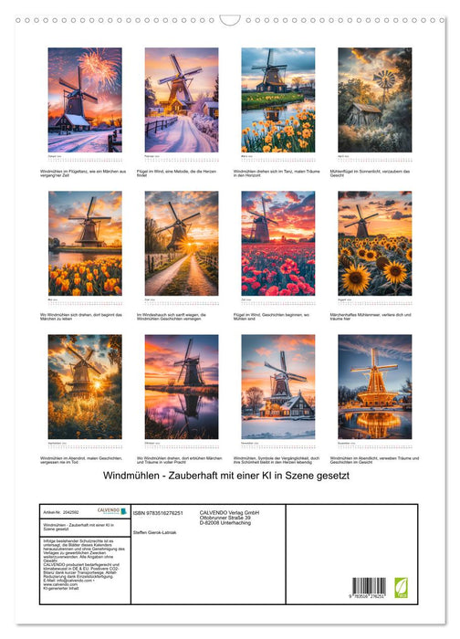 Windmühlen - Zauberhaft mit einer KI in Szene gesetzt (CALVENDO Wandkalender 2026)