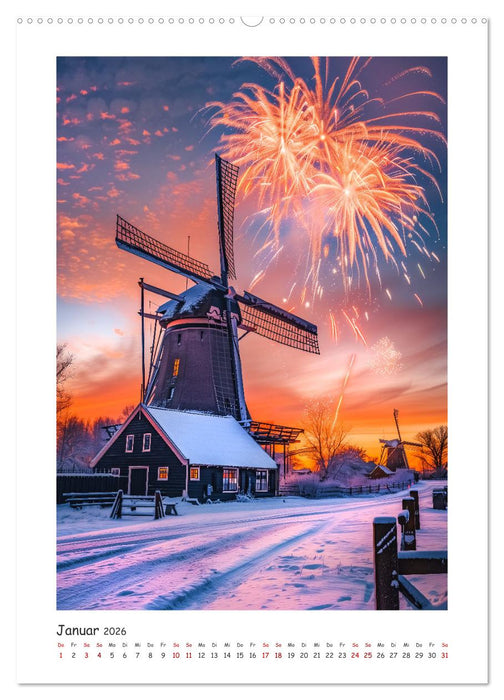 Windmühlen - Zauberhaft mit einer KI in Szene gesetzt (CALVENDO Wandkalender 2026)
