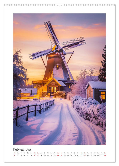 Windmühlen - Zauberhaft mit einer KI in Szene gesetzt (CALVENDO Wandkalender 2026)