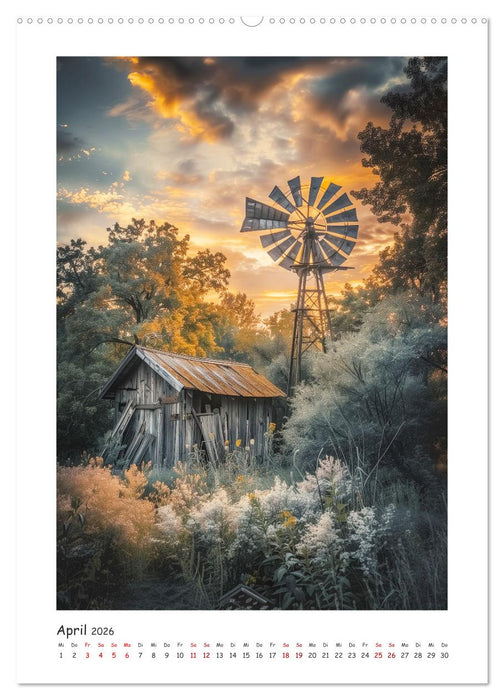 Windmühlen - Zauberhaft mit einer KI in Szene gesetzt (CALVENDO Wandkalender 2026)