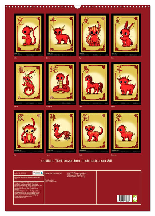 niedliche Tierkreiszeichen im chinesischem Stil (CALVENDO Wandkalender 2026)