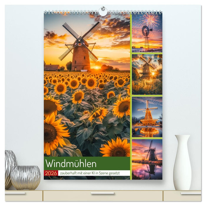 Windmühlen - Zauberhaft mit einer KI in Szene gesetzt (CALVENDO Premium Wandkalender 2026)