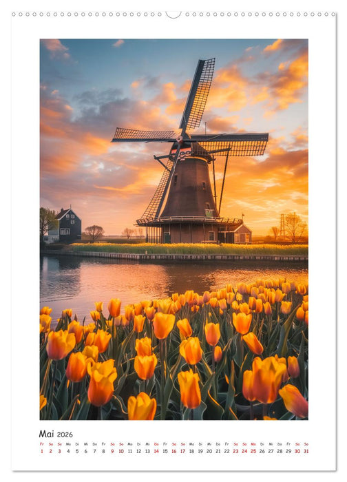 Windmühlen - Zauberhaft mit einer KI in Szene gesetzt (CALVENDO Premium Wandkalender 2026)