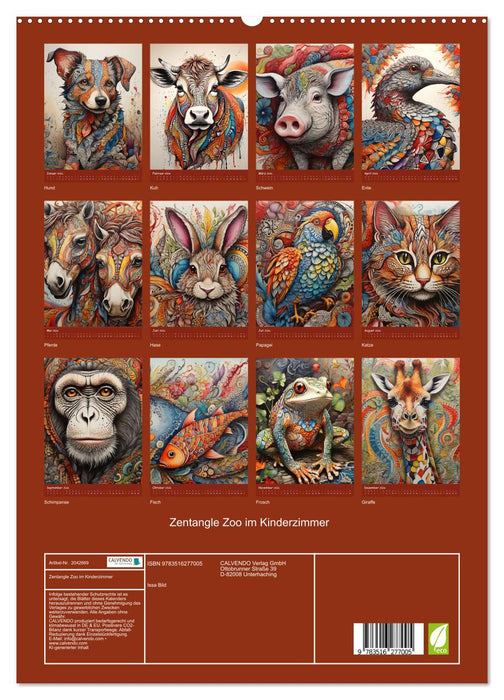 Zentangle Zoo im Kinderzimmer (CALVENDO Premium Wandkalender 2026)