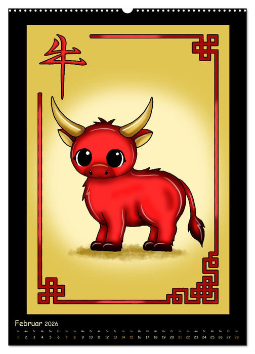 niedliche Tierkreiszeichen im chinesischem Stil (CALVENDO Premium Wandkalender 2026)