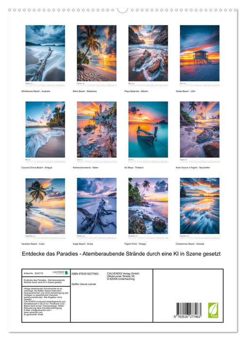Entdecke das Paradies - Atemberaubende Strände durch eine KI in Szene gesetzt (CALVENDO Premium Wandkalender 2026)