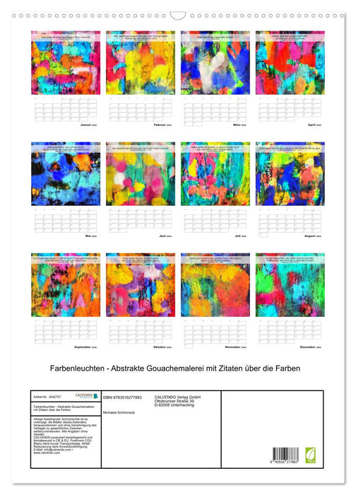 Farbenleuchten - Abstrakte Gouachemalerei mit Zitaten über die Farben (CALVENDO Wandkalender 2026)
