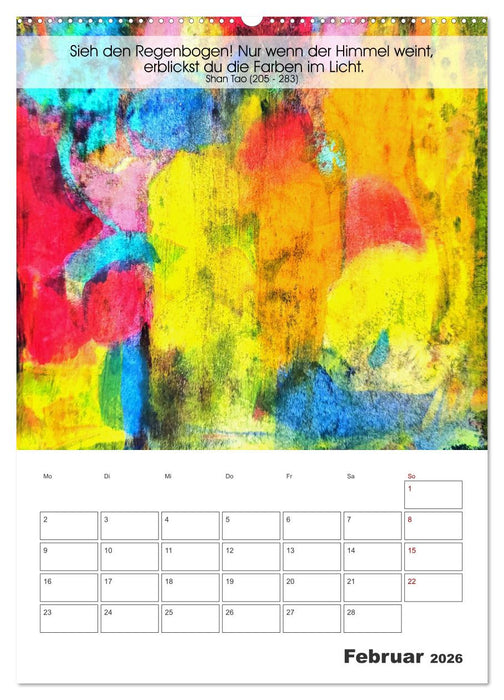 Farbenleuchten - Abstrakte Gouachemalerei mit Zitaten über die Farben (CALVENDO Wandkalender 2026)