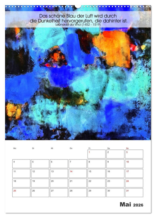 Farbenleuchten - Abstrakte Gouachemalerei mit Zitaten über die Farben (CALVENDO Wandkalender 2026)
