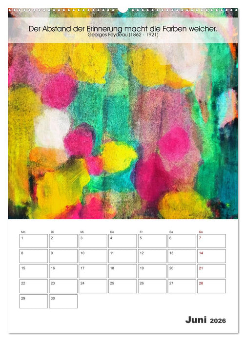 Farbenleuchten - Abstrakte Gouachemalerei mit Zitaten über die Farben (CALVENDO Wandkalender 2026)