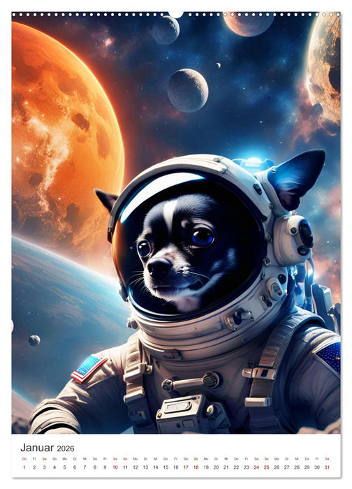Chihuahua Abenteuer im Weltraum (CALVENDO Wandkalender 2026)
