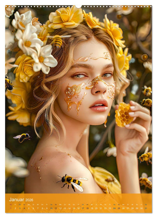Bienenkönigin - Goldene Harmonie von Schönheit, Honig und Bienen (CALVENDO Wandkalender 2026)