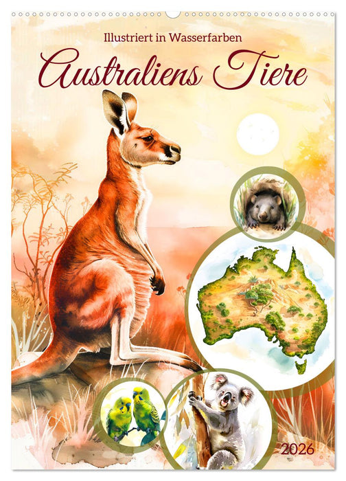 Australiens Tiere - Illustriert in Wasserfarben (CALVENDO Wandkalender 2026)