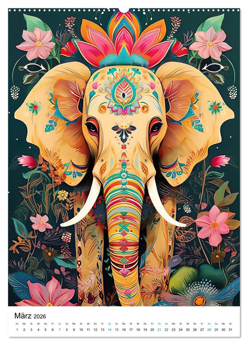 Farbenfrohe Elefanten (CALVENDO Wandkalender 2026)