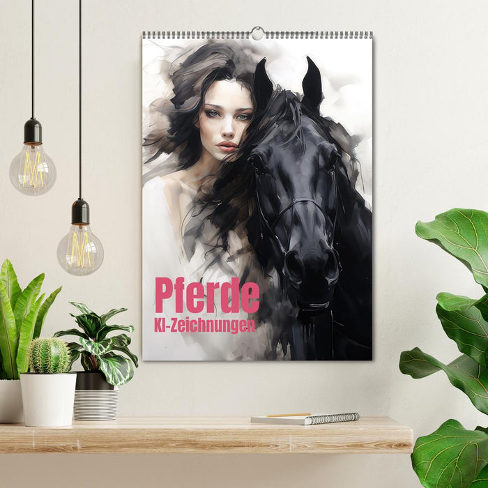 Pferde - KI-Zeichnungen (CALVENDO Wandkalender 2026)