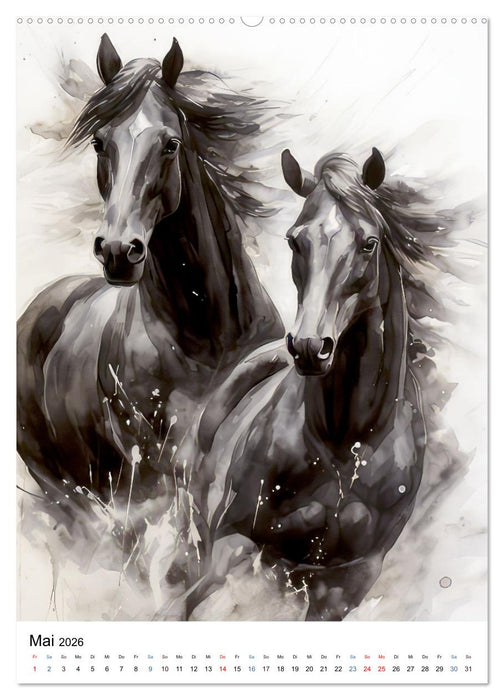 Pferde - KI-Zeichnungen (CALVENDO Wandkalender 2026)