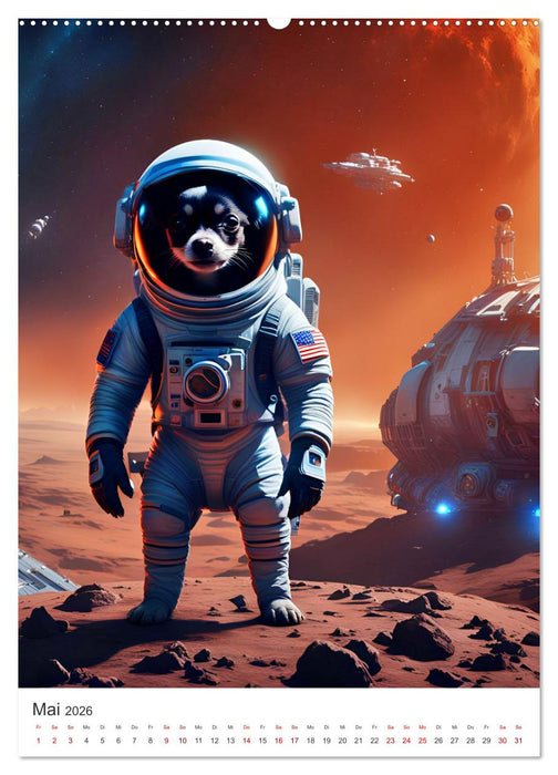 Chihuahua Abenteuer im Weltraum (CALVENDO Premium Wandkalender 2026)