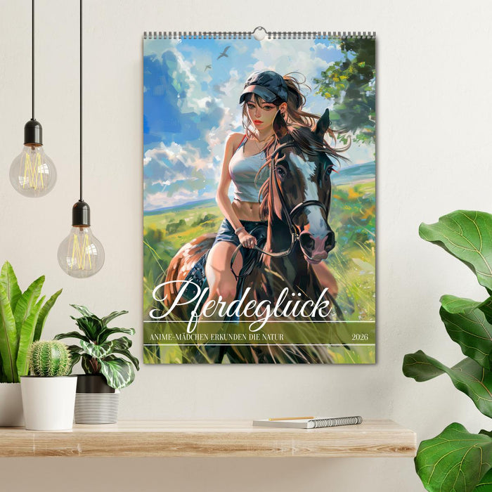 Pferdeglück - Anime-Mädchen erkunden die Natur (CALVENDO Wandkalender 2026)