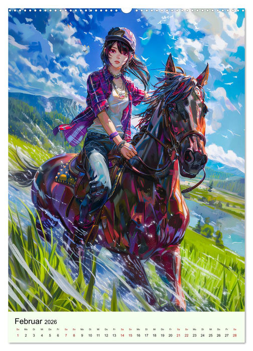 Pferdeglück - Anime-Mädchen erkunden die Natur (CALVENDO Wandkalender 2026)
