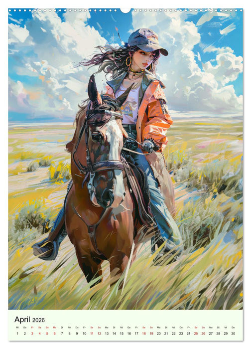 Pferdeglück - Anime-Mädchen erkunden die Natur (CALVENDO Wandkalender 2026)