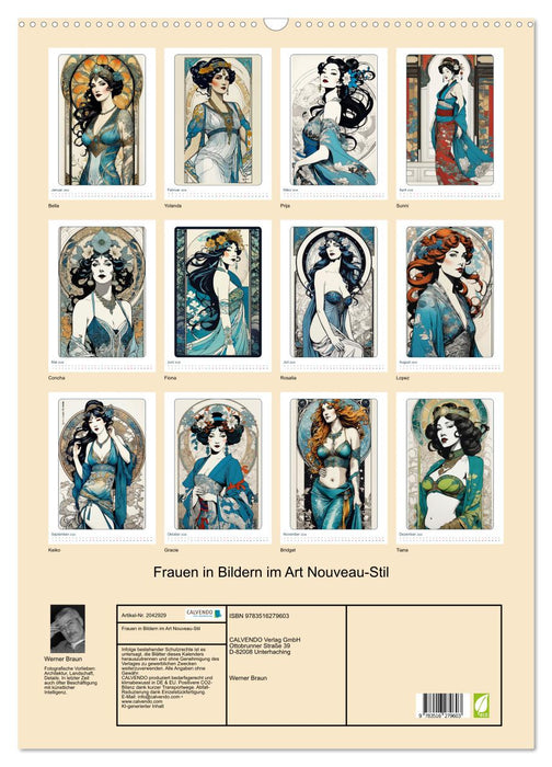 Frauen in Bildern im Art Nouveau-Stil (CALVENDO Wandkalender 2026)