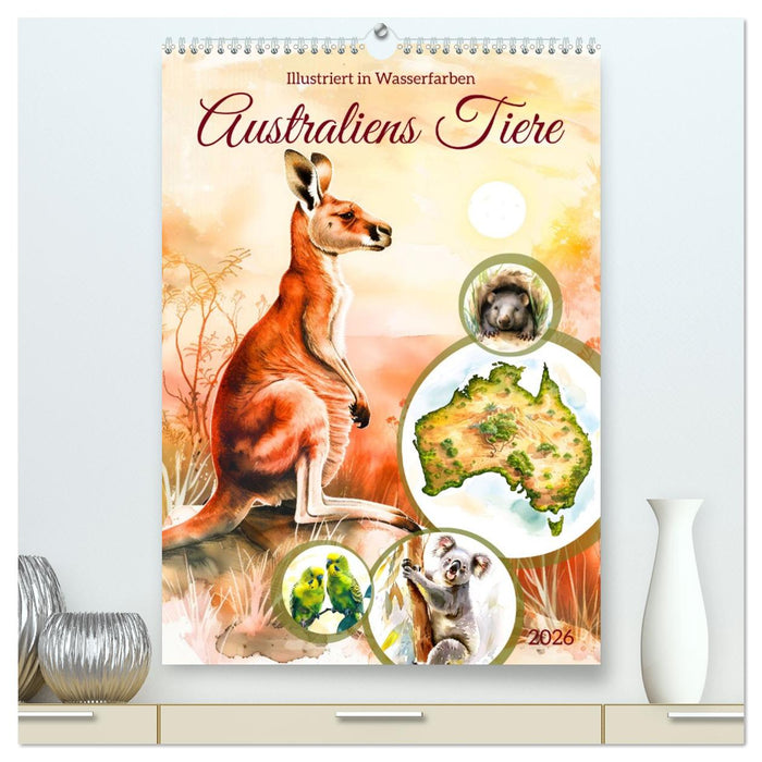 Australiens Tiere - Illustriert in Wasserfarben (CALVENDO Premium Wandkalender 2026)