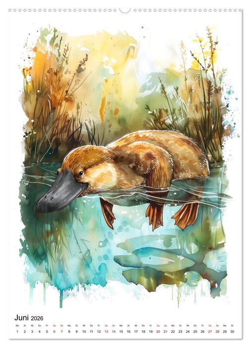 Australiens Tiere - Illustriert in Wasserfarben (CALVENDO Premium Wandkalender 2026)